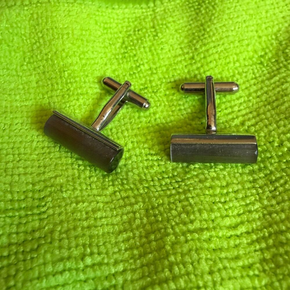 Vintage Gray Bar Cufflinks Parallel Ridge Modernist